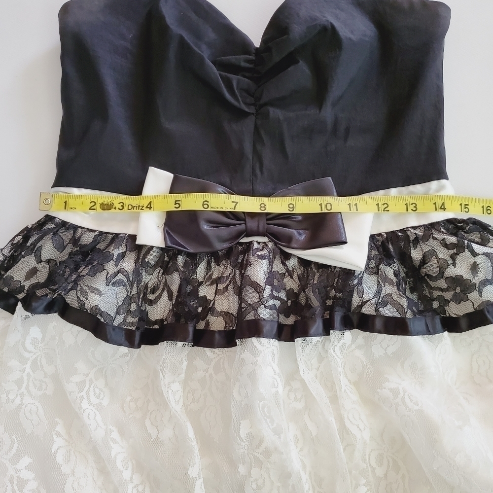 7508 * Jessica McClintock for Gunne Sax Strapless Lace Dress Ivory Black Size 9 - Picture 9 of 10